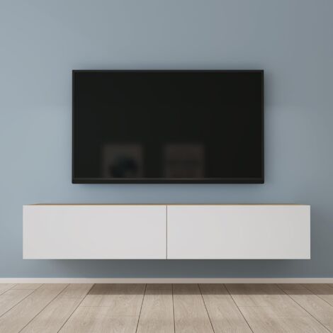 Mai & Mai Fernsehtisch Fernsehschrank TV Schrank Verdeckter Griff mit Soft-Close Lowboard Hängeschrank für Wohnzimmer in Kerneiche + Matt Weiß BTH: 160x40,2x30 cm Fernsehschrank02