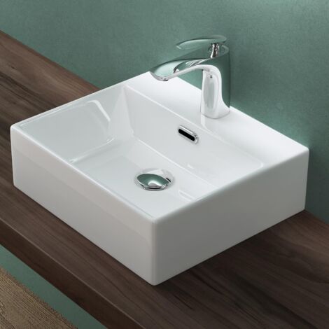 Mai & Mai Waschbecken keramik Aufsatzwaschbecken Hängewaschbecken Waschtisch mit Nano-Bechichtung BTH: 41x36x13cm Weiß Brüssel206