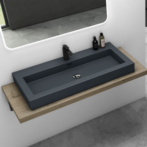 Mai & Mai Waschbecken Col18 Hängewaschtisch Aufsatzwaschbecken Mineralguss Anthrazit matt 1 Armaturenloch rechteckig Breite: 90 cm