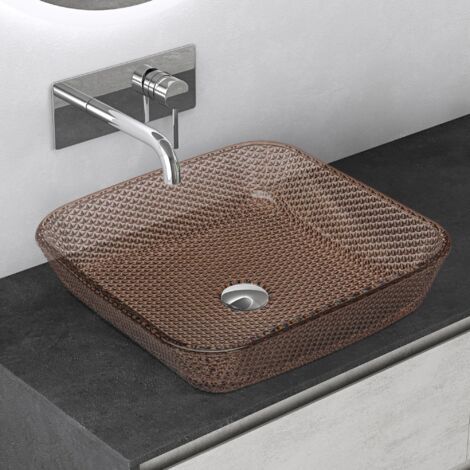 Mai & Mai Waschbecken Glas Aufsatzwaschbecken Glaswaschbecken Handwaschbecken Rechteckig Waschschale Kaffee BxTxH 40x40x11 cm Minerva03 (1/5)
