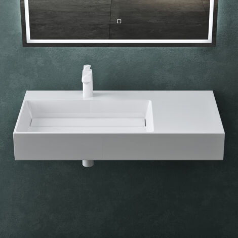 Mai & Mai Waschbecken Aufsatzwaschbecken Hängewaschbecken Col12-Links 150x48x13cm in weiß aus Mineralguss ohne Überlauf