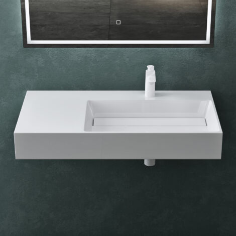 Mai & Mai Waschbecken Aufsatzwaschbecken Hängewaschbecken Col12-Rechts 150x48x13cm in weiß aus Mineralguss ohne Überlauf