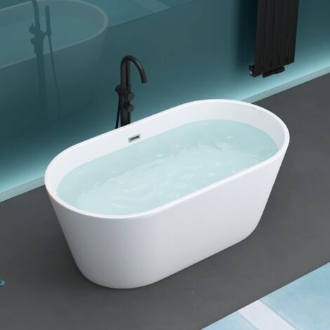 Mai & Mai Freistehende Badewanne Acryl Standbadewanne Weiß inkl. Push-Open Ablaufgarnitur 150x79x59 cm Füllmenge: 275 Liter V520-OA