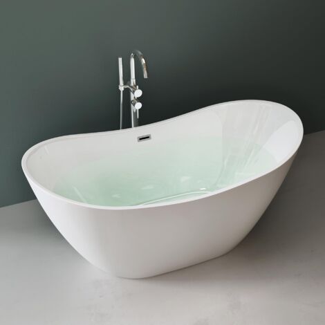 Mai & Mai freistehende Acryl-Badewanne Oval Standbadewanne Weiß inkl. Push-Open Ablaufgarnitur Breite 150cm V502OA (1/5)