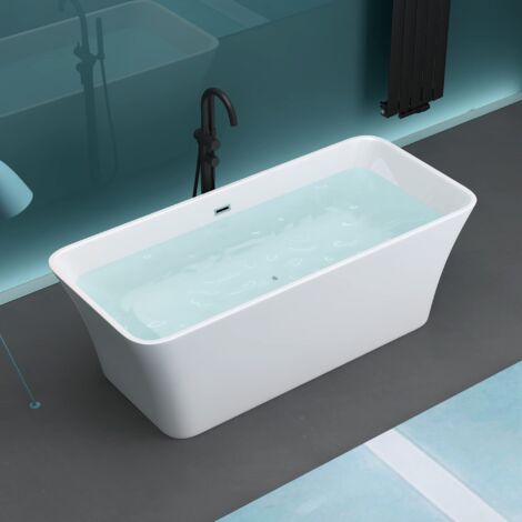 Mai & Mai Freistehende Badewanne Acryl Standbadewanne Weiß inkl. Push-Open Ablaufgarnitur Breite 170cm V529