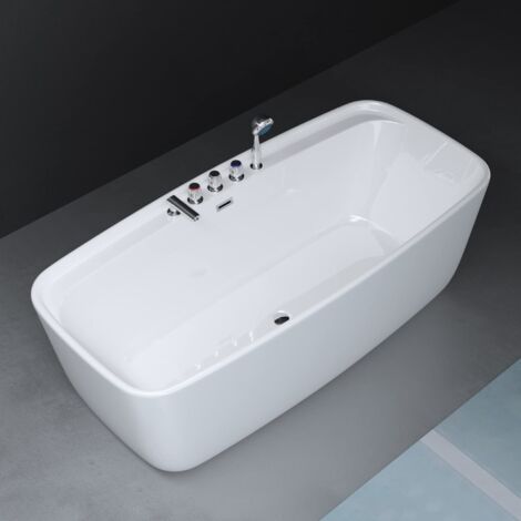 Mai & Mai Freistehende Badewanne 170x80cm Rechteckig inkl. Armatur und Handbrause Weiß aus Sanitäracryl V612MA
