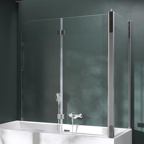 Mai & Mai Duschwand für Badewanne Badewannenfaltwand 6mm Sicherheitsglas mit NANO-Versiegelung Duschabtrennung Badewannenaufsatz Wandanschlag links BTH: 70x120x140cm