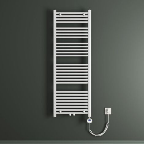 Mai & Mai Badheizkörper Handtuchheizkörper Badheizung Heizkörper bad 60x140 cm Weiß, Handtuchwärmer für Strom, Seitenanschluss, Röhrenheizkörper mit Heizstab 800W