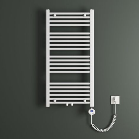 Mai & Mai Badheizkörper Handtuchheizkörper Badheizung Heizkörper bad 50x100 cm Weiß, Handtuchwärmer für Strom, Seitenanschluss, Röhrenheizkörper mit Heizstab 600W