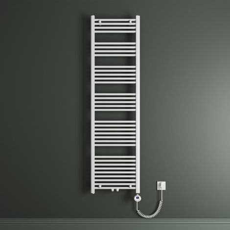 Mai & Mai Badheizkörper Handtuchheizkörper Badheizung Heizkörper bad 60x180 cm Weiß, Handtuchwärmer für Strom, Seitenanschluss, Röhrenheizkörper mit Heizstab 1000W