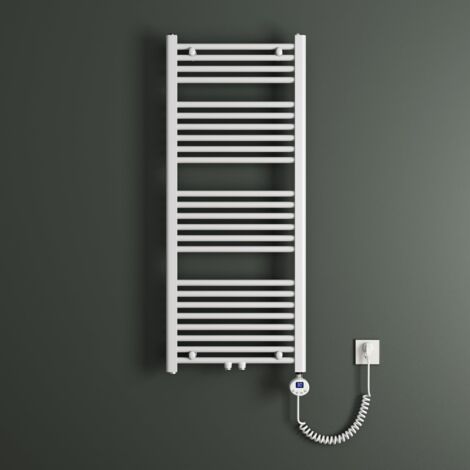 Mai & Mai Badheizkörper Handtuchheizkörper Badheizung Heizkörper bad 60x120 cm Weiß, Handtuchwärmer für Strom, Seitenanschluss, Röhrenheizkörper mit Heizstab 600W