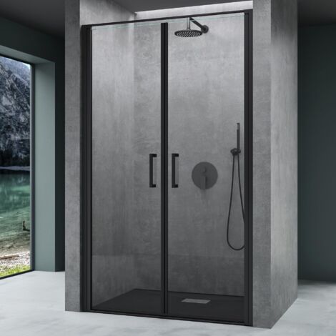 Mai & Mai Duschtür Nischentür dusche Duschabtrennung Duschkabine Schwingtür 180° Doppeltür 120x195cm 8mm ESG Nano-Beschichtung Klarglas mit Hebe- und Senkmechanismus Teramo66 Schwarz