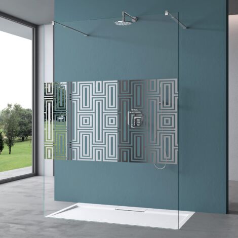 Mai & Mai Duschwand Duschabtrennung 2 Haltestange für Walk-In Dusche 100cm 10mm ESG-Sicherheitsglas Labyrinth Muster Glas mit Nanobeschichtung Rechteckiger Stabilisator Bremen02DM+2 (1/5)