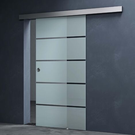 Mai & Mai Glasschiebetür komplettset softclose Amalfi in 5-Milchglas Streifen, Griffart: Muschelgriff, BxH: 90x215cm, 15 mm Wandabstand, inkl. Softclose-Automatik, 8mm ESG-Sicherheitsglas