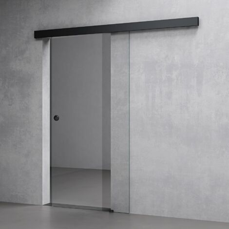 Mai & Mai Glasschiebetür komplettset softclose Schwarz Klarglas, inkl. Soft-Close, Griffart: Muschelgriff, BxH: 77.5x205cm, 25 mm Wandabstand, 8mm ESG-Sicherheitsglas