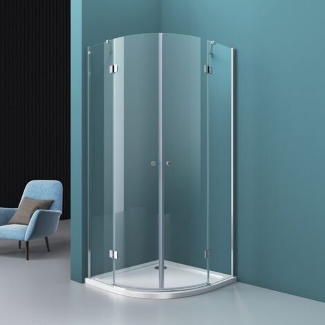 Mai & Mai Viertelkreis Duschkabine Klarglas 90x90x190cm Runddusche Duschabtrennung 2 Pendeltüren 6mm ESG-Sicherheitsglas Nano-Beschichtung R02K (1/5)