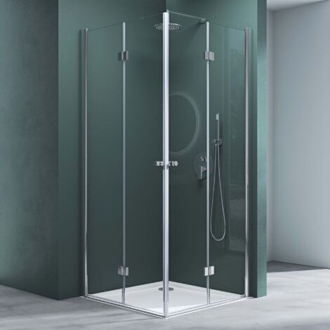 Mai & Mai Duschkabine Falttür 180° Klarglas 120x70x190cm ESG Klappbar & Faltbar Duschtür Lotus-Effekt NANO Eckeinstieg R26