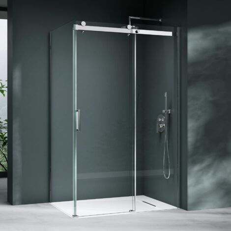Mai & Mai Eckdusche 80x160 cm Duschkabine inkl. Duschtasse Sicherheitsglas 8mm ESG beidseitige NANO-Beschichtung Schiebetür Dusche R-17