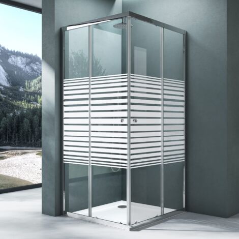 Mai & Mai Duschkabine Duschwand mit Doppel-Schiebetür inkl. Duschtasse 80x70 cm Eckeinstieg Echtglas Lotuseffekt ESG-Sicherheitsglas Milchglasstreifen mit Magnetverschluss R16MS Plus (1/5)