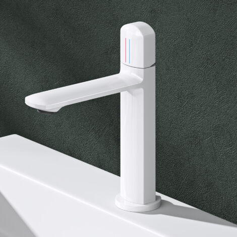 Mai & Mai Armatur Bad Wasserhahn Badezimmer Waschtischarmatur Einhebelmischer Mischbatterie Bad aus Messing mit Wassersparfunktion Glänzend weiß 20,9cm hoch DIN-Anschlüsse WAO-1190