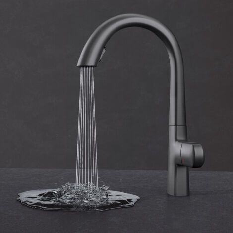 Mai & Mai Wasserhahn Küche Spültischarmatur Küchenamatur Mischbatterie mit Einhebelmischer 360° Schwenkbar Küchenwasserhahn aus Messing Grau MS-8095 (1/5)