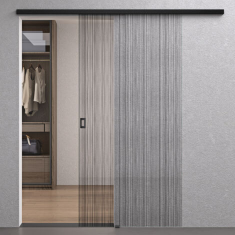 Mai & Mai Glasschiebetür komplettset Zimmertür Matt Schwarz, BxH: 102,5x205cm 8mm ESG-Sicherheitsglas, Schiebetür Glas schwarz gebürstet mit Laufschiene aus Aluminium Muranino-001