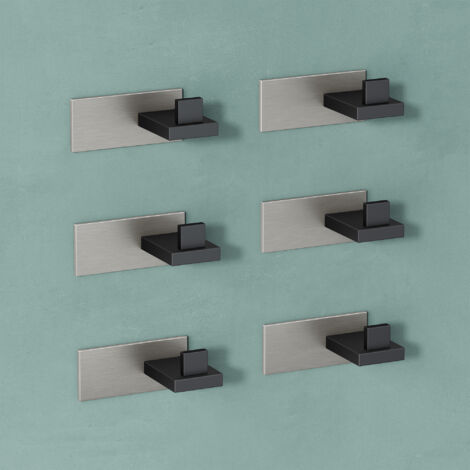 Mai & Mai Kleiderhaken 6 Stück Wandgarderobe Wandhaken aus Edelstahl Garderobenleiste Garderobenhaken 8cm Matt schwarz + Nickel gebürstet Stalo-06