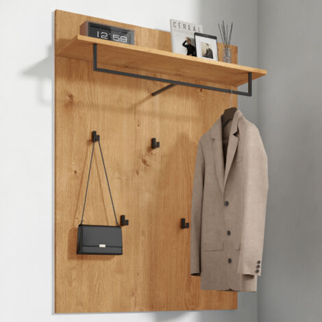 Mai & Mai Garderobenpaneel Wandgarderobe mit Ablage und 5 Haken Wandpaneel Hakenpaneel Garderobenhaken Garderobenboard Kerneiche 78x108cm Gabo-01 (1/5)