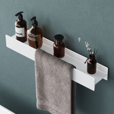 Mai & Mai Duschablage zum Bohren oder Kleben Duschregal Badablage 80cm Badezimmerablage zur Wandmontage Badezimmer Organizer Matt weiß Reglo-03