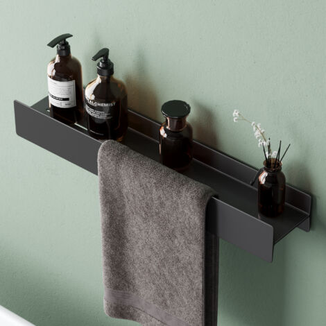 Mai & Mai Duschablage zum Bohren oder Kleben Duschregal Badablage 60cm Badezimmerablage zur Wandmontage Badezimmer Organizer Matt schwarz Reglo-03