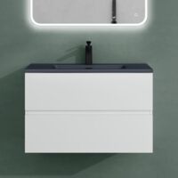 Mai & Mai Badmöbel-Set Waschtisch mit Unterschrank Mineralguss Waschbecken in Anthrazit Waschbeckenunterschrank 80x48x50cm Eiche Greige 2-Schubladen Soft-Close Aqualis