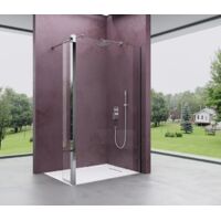 Mai & Mai Walk-In Duschwand für Dusche Duschabtrennung 130x200cm 8mm Klarglas mit 30cm Nebenteil ESG-Sicherheitsglas mit Nanobeschichtung Rechteckiger Stabilisator Bremen01K-Plus
