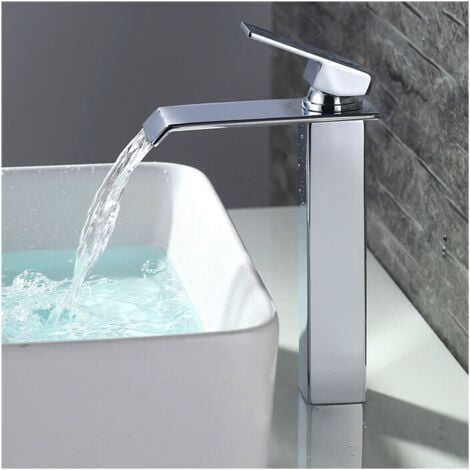 Grifo de baño con cascada, mezclador de lavabo, caño alto, cromado, diseño moderno - DPZO