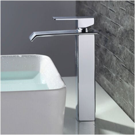 Grifo de baño con cascada, mezclador de lavabo, caño alto, cromado, diseño moderno - DPZO