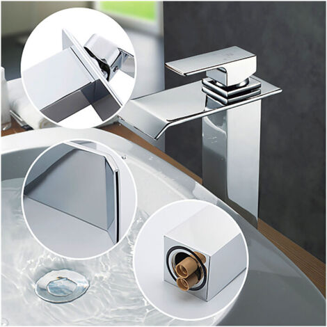 Grifo de baño con cascada, mezclador de lavabo, caño alto, cromado, diseño moderno - DPZO