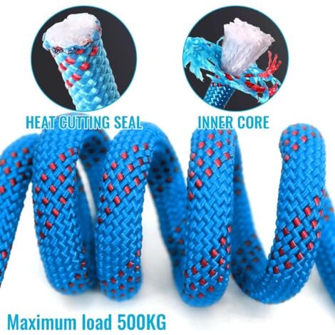 DPZO Corde Traction 10m, Cordelette avec Mousquetons, Corde Elagage, Cordes de Sécurité de 8 mm de Diamètre, pour Monter Tente, Transport Marchandises, Traction Voitures (Bleu)