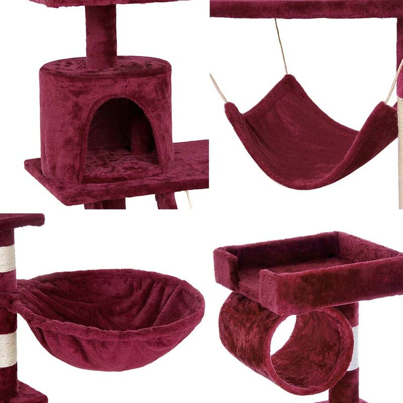 Albero Tiragraffi Per Gatti Gotico - Nero/rosso, 140 Cm, Con Piattaforma, Grotta, Scala E Giocattolo Ragno