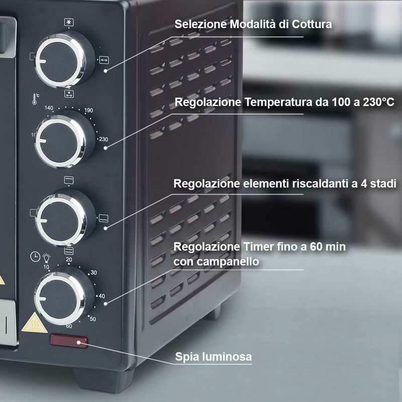Forno Fornetto Elettrico Ventilato 38 litri 1600W Luce Interna Timer  Girarrosto