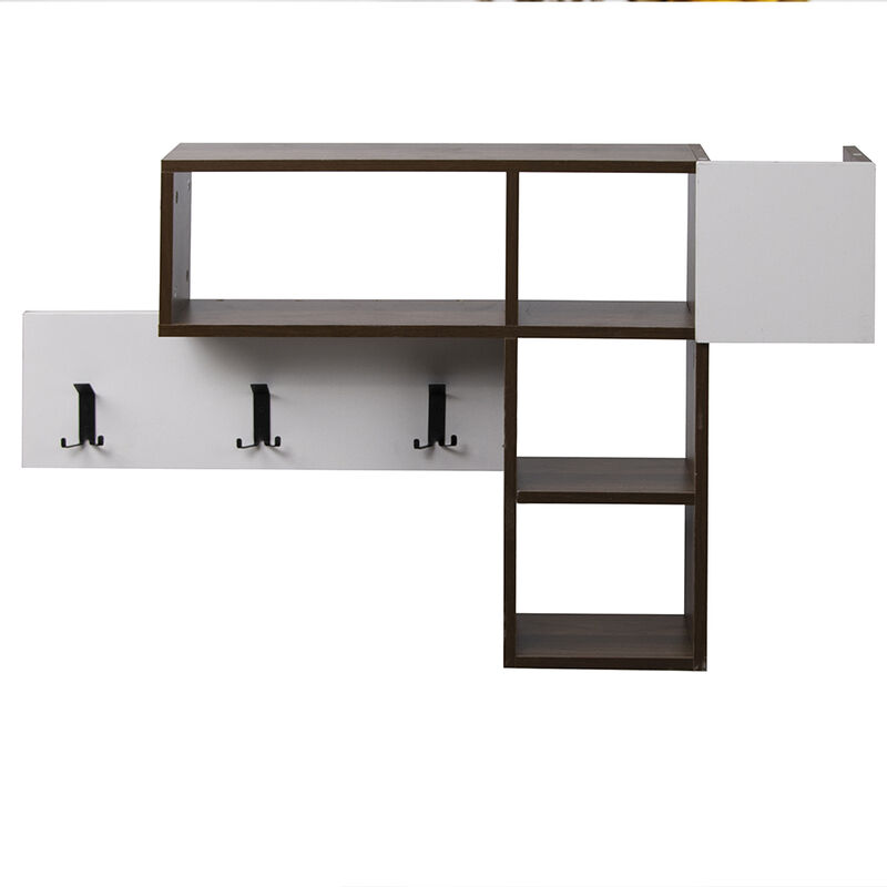 YMYNY Appendiabiti a Parete, Appendiabiti da Muro Mensole con 8 Ganci, Legno Attaccapanni Muro Scaffale Appendiabiti, per Ingresso, Bagno, Cucina, ‎80 x 11 x 19.5CM Grigio Argento HWS001Y-2