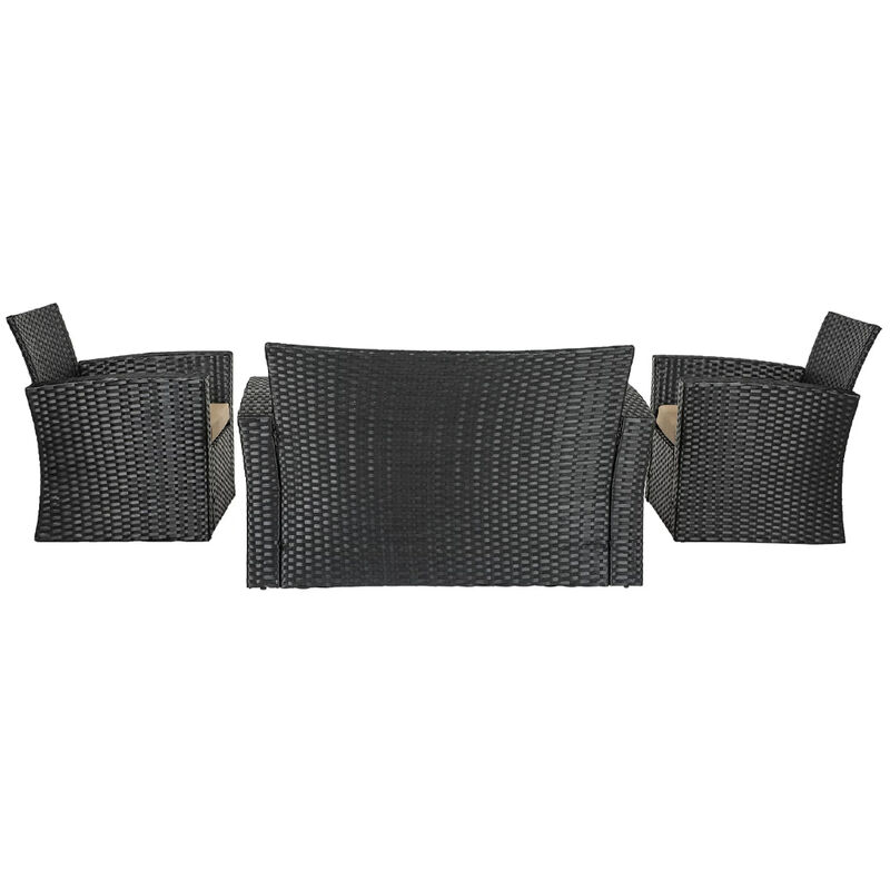 Set Giardino 3 Pezzi Polyrattan - 2 Sedie E Tavolino, Con Cuscini, Nero E Tortora - Foto 6