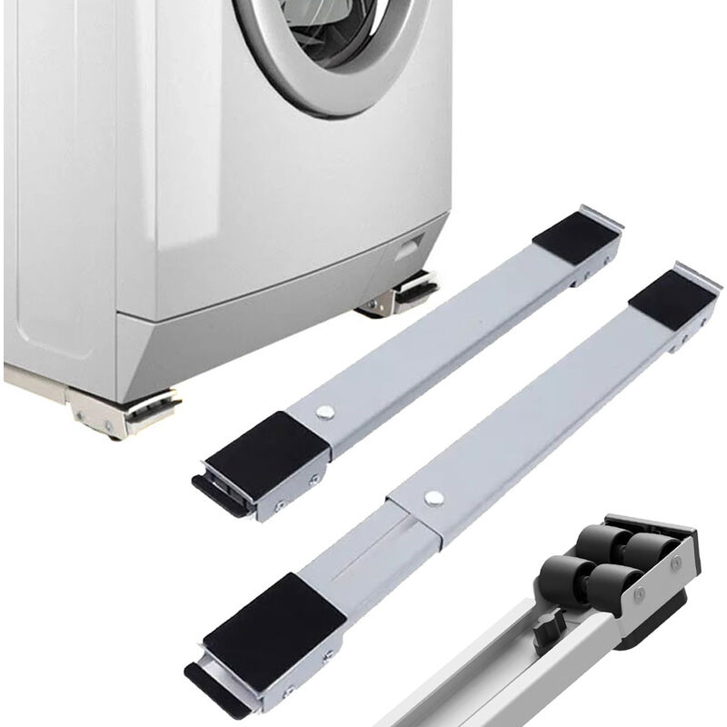 Base Rialzata Per Lavatrice E Asciugatrice Con Ruote, LECURE, Regolabile In Lunghezza 41-65 Cm E Altezza 9-12 Cm, Antivibrazione, Carico Max 400 Kg