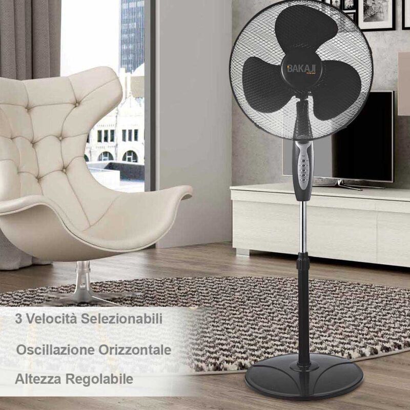 A.M.C. Ventilatore A Piantana 60W - Pale 41cm, 3 Velocità, Oscillazione, Altezza Regolabile, Bianco - Foto 11