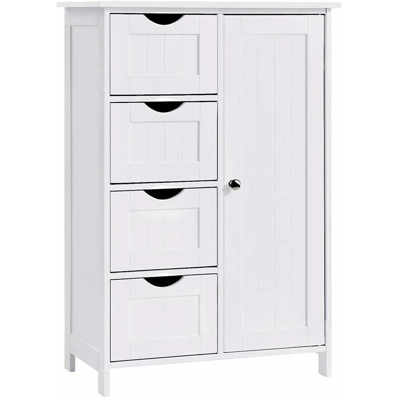Comò Credenza In Bambù Con 4 Ripiani E Anta A Persiana - 66x33x87 Cm, Per Bagno O Soggiorno