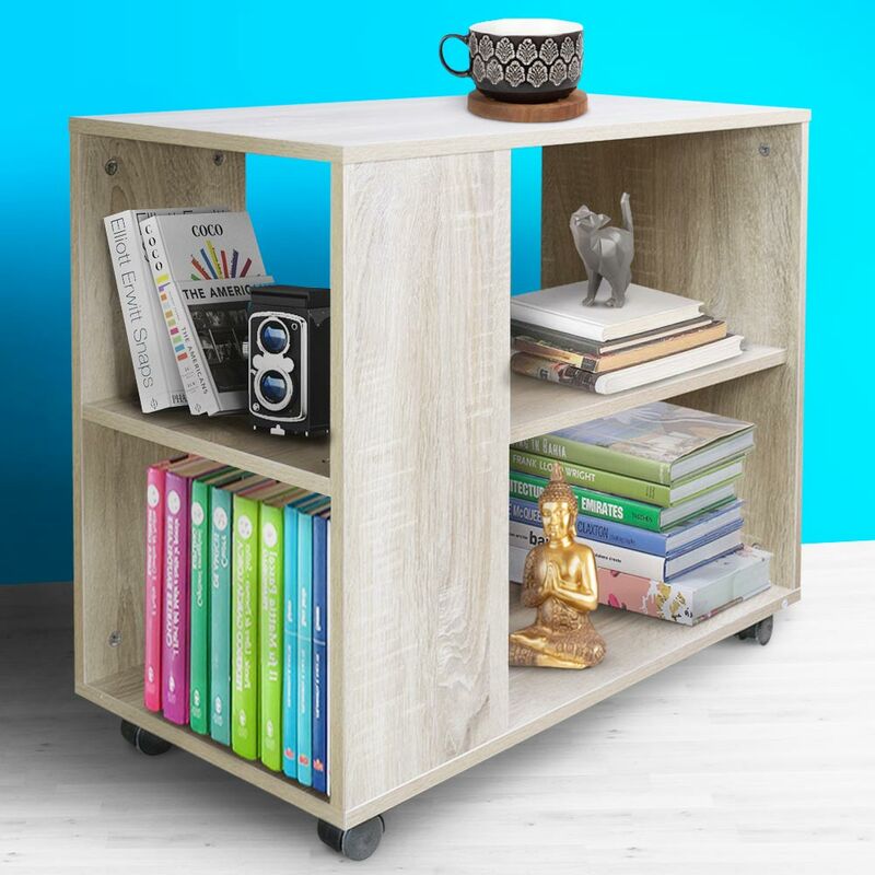 Tavolino Divano Libreria Design Moderno 2 Ripiani con Ruote 70x35x61 Casa  Beige