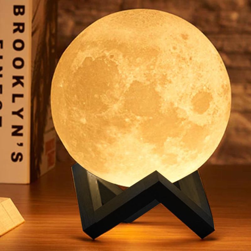 ENCOFT Lampada Luna 3D Lampada da Notte Ricaricabile a 16 Colori bianca, 15 Lampada Luna LED con Supporto in Legno Telecomando e Controllo Touch Regalo Perfetto per Bambini Amici