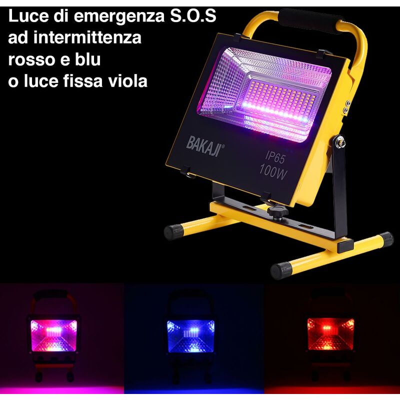 Lampada Faro Lavoro Portatile Torcia 100W 5000Lm a Batteria litio Luce  Emergenza