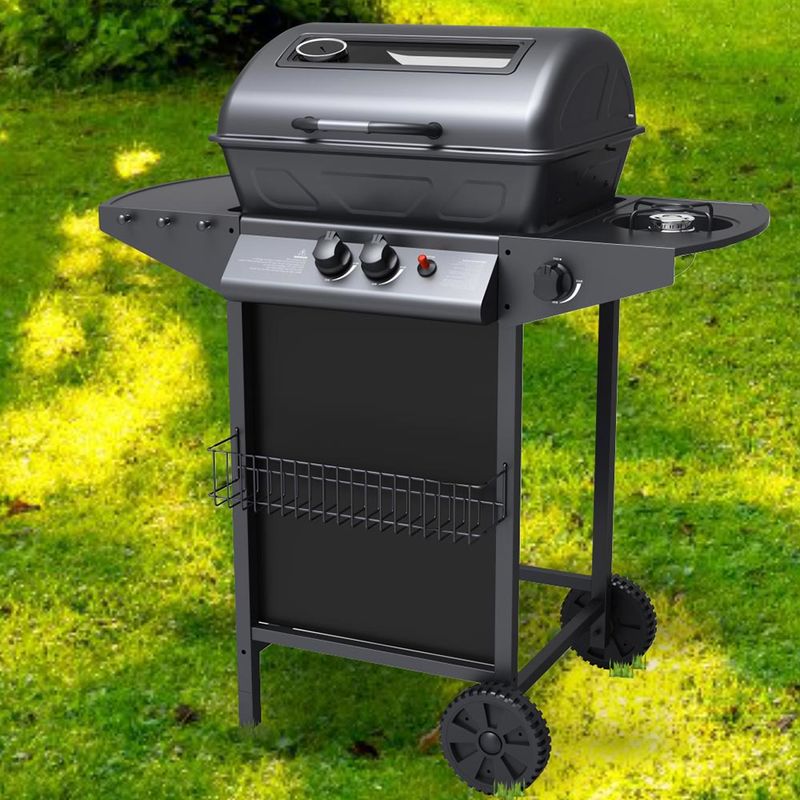 Barbecue a Gas 7.2 Kw 2 Bruciatori Griglia con Pietra Lavica BBQ da  Giardino 8055965540865