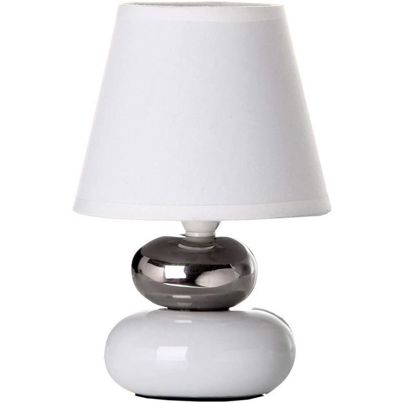 Lampada da Tavolo Lume Comodino Ceramica Tessuto Bianco Design Moderno  Abatjour