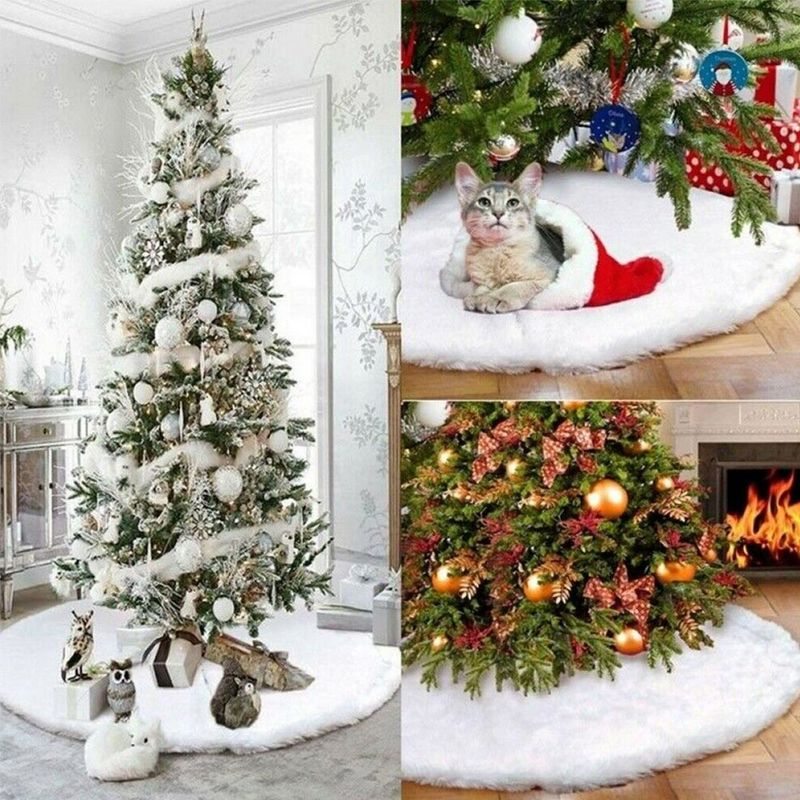 Albero di Natale Bianco Gonna Grembiule Ornamento Morbido Peluche Pad Xmas Decor Diameter 78cm/30inch 