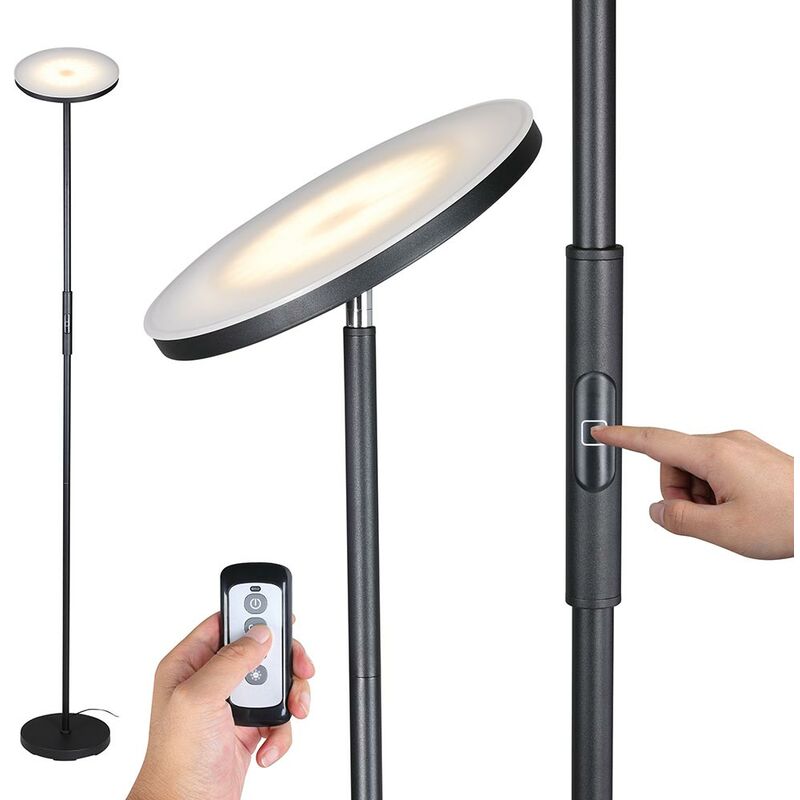 TecTake Piantana LED Con Dimmer E Lettura Inclusa - Lampada Da Terra A LED 12W, Nero, Telecomando Magnetico - 4